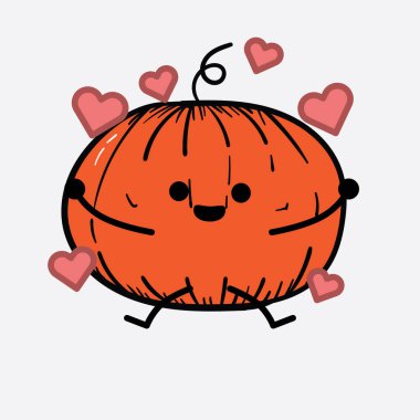 İzole edilmiş arkaplanda sevimli yüzü ve basit vücut çizgisi olan Kabak Karakterinin Vektör İllüstrasyonu