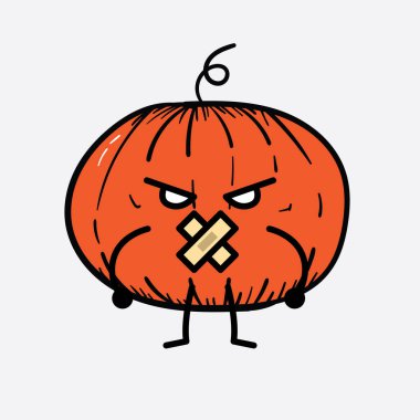 İzole edilmiş arkaplanda sevimli yüzü ve basit vücut çizgisi olan Kabak Karakterinin Vektör İllüstrasyonu