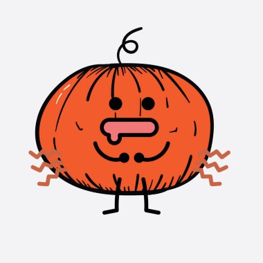 İzole edilmiş arkaplanda sevimli yüzü ve basit vücut çizgisi olan Kabak Karakterinin Vektör İllüstrasyonu