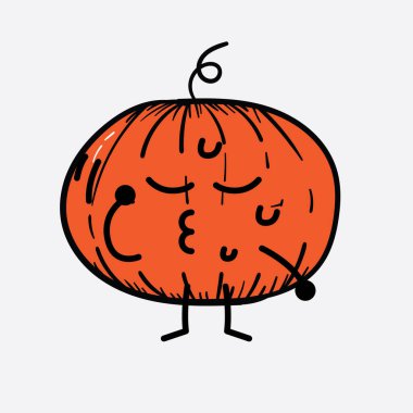 İzole edilmiş arkaplanda sevimli yüzü ve basit vücut çizgisi olan Kabak Karakterinin Vektör İllüstrasyonu