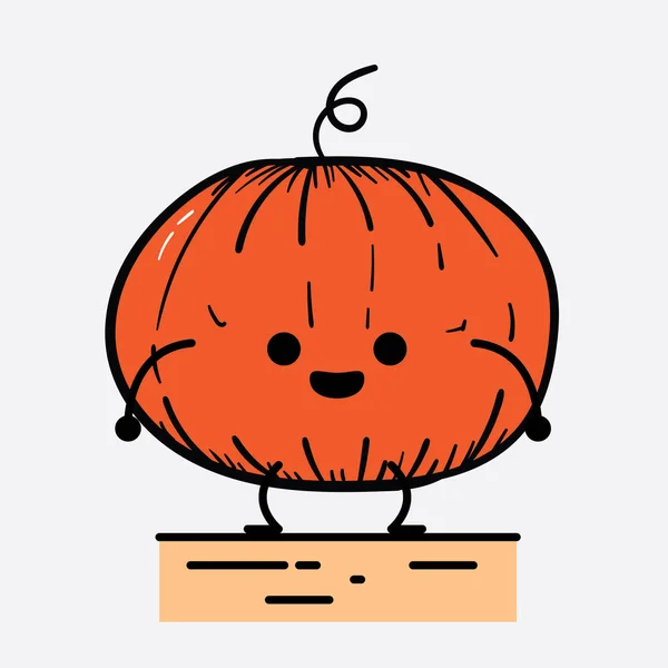 Ilustración Vectorial Carácter Calabaza Con Cara Linda Dibujo Línea Cuerpo — Archivo Imágenes Vectoriales