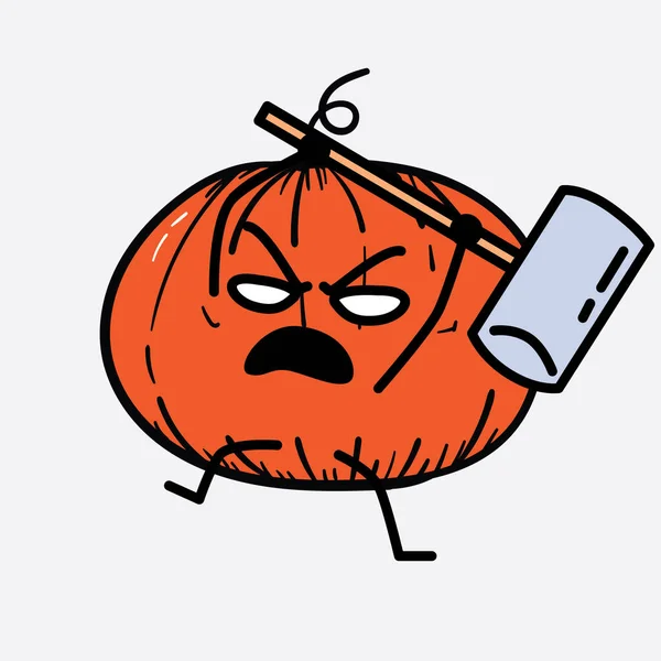 Ilustración Vectorial Carácter Calabaza Con Cara Linda Dibujo Línea Cuerpo — Vector de stock