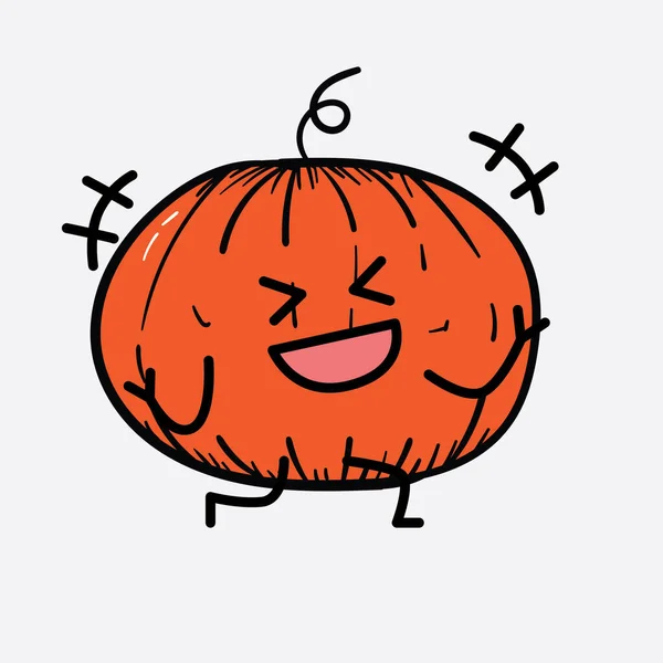 Vector Illustration Pumpkin Character Cute Face Simple Body Line Drawing — Stock Vector