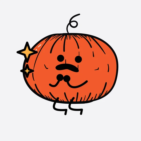 Ilustración Vectorial Carácter Calabaza Con Cara Linda Dibujo Línea Cuerpo — Archivo Imágenes Vectoriales