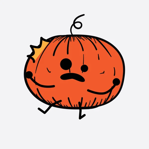 Ilustración Vectorial Carácter Calabaza Con Cara Linda Dibujo Línea Cuerpo — Archivo Imágenes Vectoriales