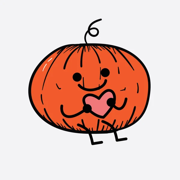 Vector Illustration Pumpkin Character Cute Face Simple Body Line Drawing — Stock Vector