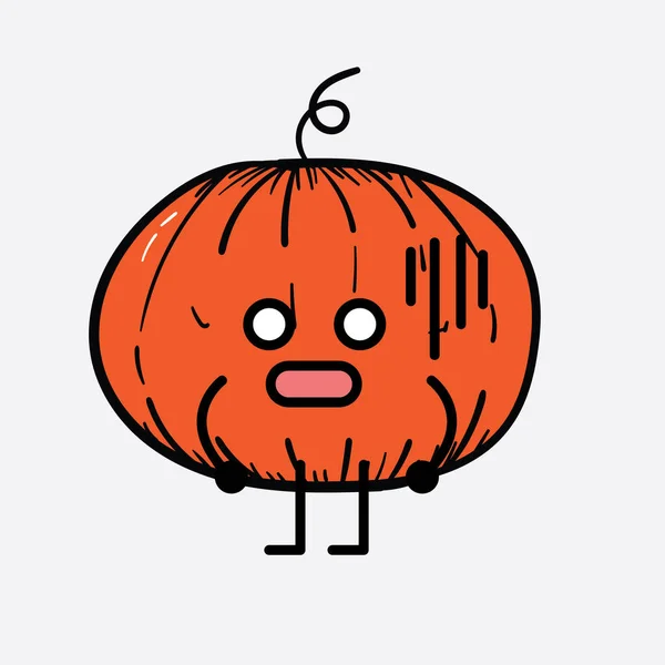 Vector Illustration Pumpkin Character Cute Face Simple Body Line Drawing — Stock Vector