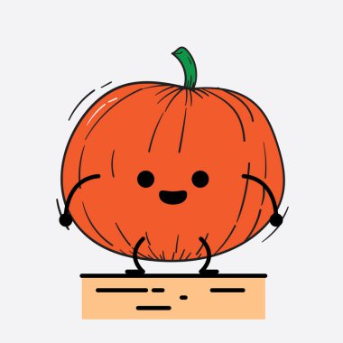 İzole edilmiş arkaplanda sevimli yüzü ve basit vücut çizgisi olan Kabak Karakterinin Vektör İllüstrasyonu