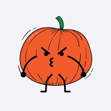 İzole edilmiş arkaplanda sevimli yüzü ve basit vücut çizgisi olan Kabak Karakterinin Vektör İllüstrasyonu