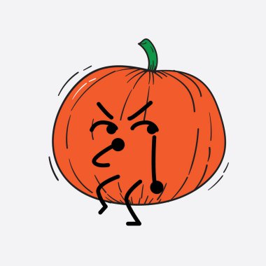 İzole edilmiş arkaplanda sevimli yüzü ve basit vücut çizgisi olan Kabak Karakterinin Vektör İllüstrasyonu