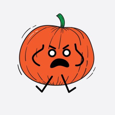 İzole edilmiş arkaplanda sevimli yüzü ve basit vücut çizgisi olan Kabak Karakterinin Vektör İllüstrasyonu