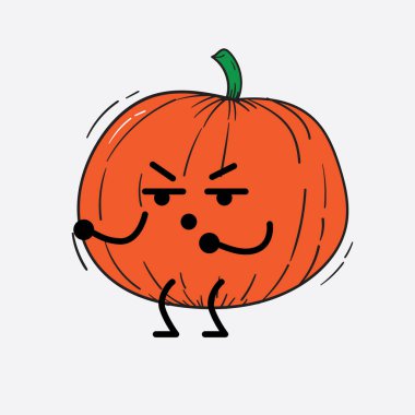 İzole edilmiş arkaplanda sevimli yüzü ve basit vücut çizgisi olan Kabak Karakterinin Vektör İllüstrasyonu