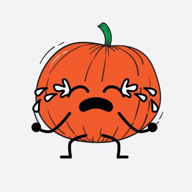 İzole edilmiş arkaplanda sevimli yüzü ve basit vücut çizgisi olan Kabak Karakterinin Vektör İllüstrasyonu