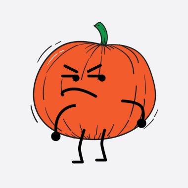 İzole edilmiş arkaplanda sevimli yüzü ve basit vücut çizgisi olan Kabak Karakterinin Vektör İllüstrasyonu