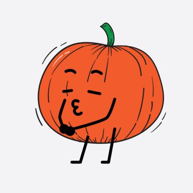 İzole edilmiş arkaplanda sevimli yüzü ve basit vücut çizgisi olan Kabak Karakterinin Vektör İllüstrasyonu