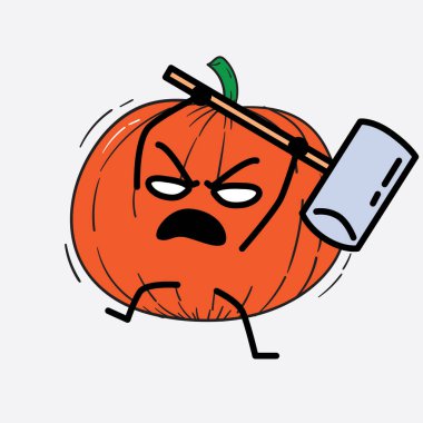 İzole edilmiş arkaplanda sevimli yüzü ve basit vücut çizgisi olan Kabak Karakterinin Vektör İllüstrasyonu