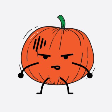 İzole edilmiş arkaplanda sevimli yüzü ve basit vücut çizgisi olan Kabak Karakterinin Vektör İllüstrasyonu