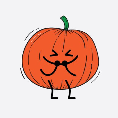 İzole edilmiş arkaplanda sevimli yüzü ve basit vücut çizgisi olan Kabak Karakterinin Vektör İllüstrasyonu