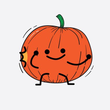 İzole edilmiş arkaplanda sevimli yüzü ve basit vücut çizgisi olan Kabak Karakterinin Vektör İllüstrasyonu