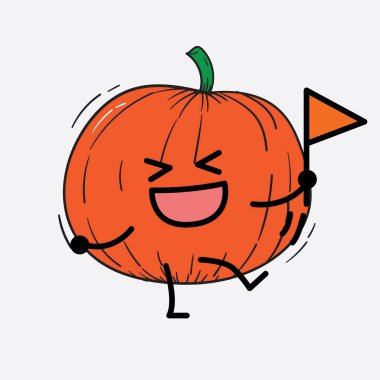 İzole edilmiş arkaplanda sevimli yüzü ve basit vücut çizgisi olan Kabak Karakterinin Vektör İllüstrasyonu