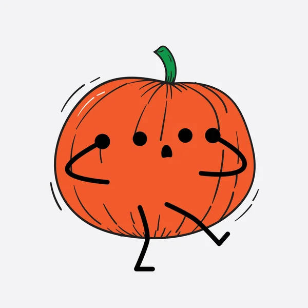 Vector Illustration Pumpkin Character Cute Face Simple Body Line Drawing — Stock Vector