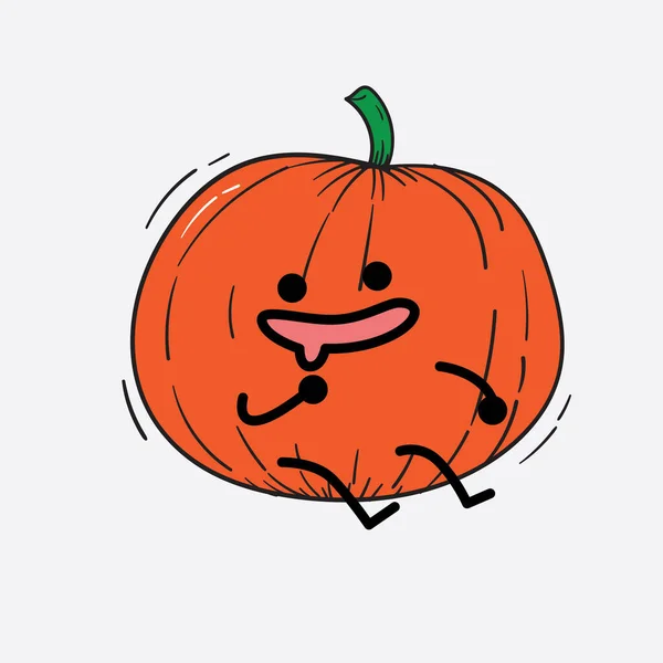 Vector Illustration Pumpkin Character Cute Face Simple Body Line Drawing — Stock Vector