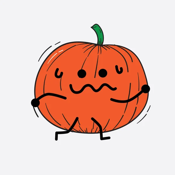 Ilustración Vectorial Carácter Calabaza Con Cara Linda Dibujo Línea Cuerpo — Vector de stock