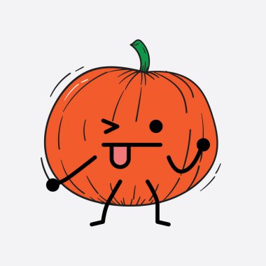 İzole edilmiş arkaplanda sevimli yüzü ve basit vücut çizgisi olan Kabak Karakterinin Vektör İllüstrasyonu