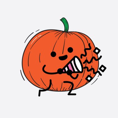 İzole edilmiş arkaplanda sevimli yüzü ve basit vücut çizgisi olan Kabak Karakterinin Vektör İllüstrasyonu