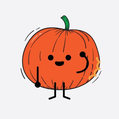 İzole edilmiş arkaplanda sevimli yüzü ve basit vücut çizgisi olan Kabak Karakterinin Vektör İllüstrasyonu