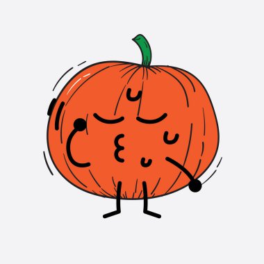 İzole edilmiş arkaplanda sevimli yüzü ve basit vücut çizgisi olan Kabak Karakterinin Vektör İllüstrasyonu