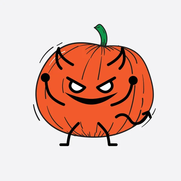 Ilustración Vectorial Carácter Calabaza Con Cara Linda Dibujo Línea Cuerpo — Archivo Imágenes Vectoriales