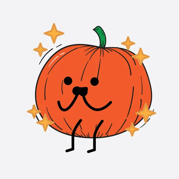 Vector Illustration Pumpkin Character Cute Face Simple Body Line Drawing — Stock Vector