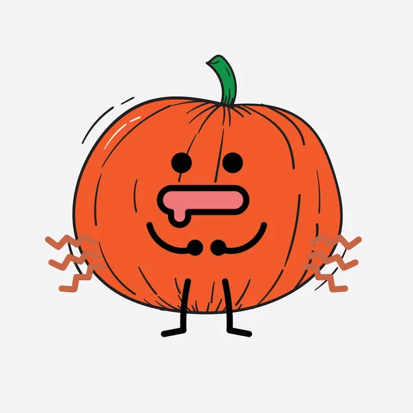 Ilustración Vectorial Carácter Calabaza Con Cara Linda Dibujo Línea Cuerpo — Archivo Imágenes Vectoriales