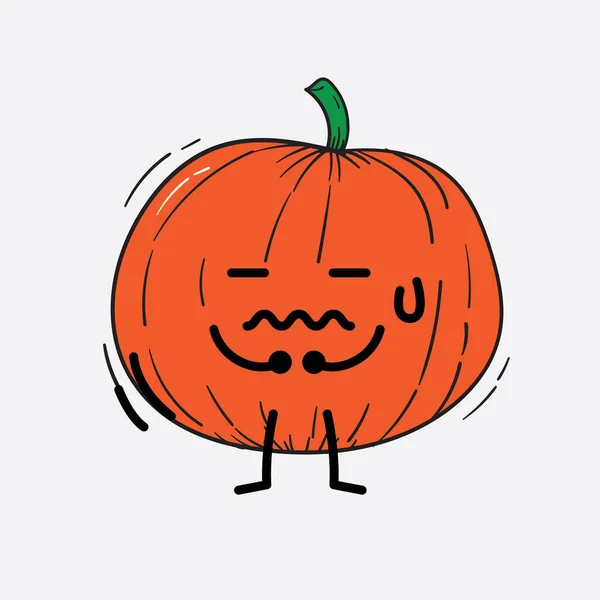 Ilustración Vectorial Carácter Calabaza Con Cara Linda Dibujo Línea Cuerpo — Archivo Imágenes Vectoriales