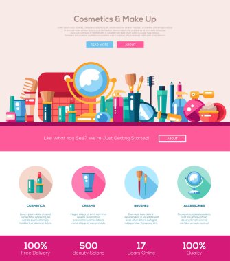 Flat design cosmetics, make up iheader banner with webdesign elements