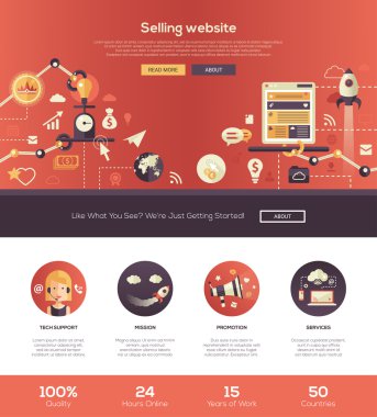 Flat design selling website header banner with webdesign elements