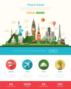 Flat design travel website header banner with webdesign elements