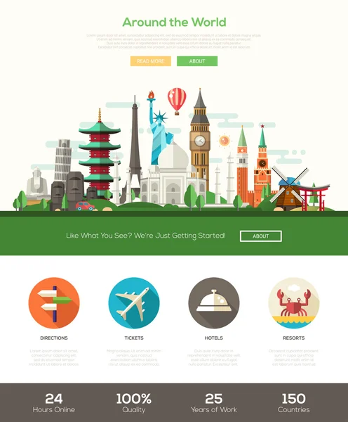 Flat design travel website header banner with webdesign elements — Διανυσματικό Αρχείο