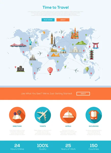 Flat design travel website header banner with webdesign elements — Διανυσματικό Αρχείο