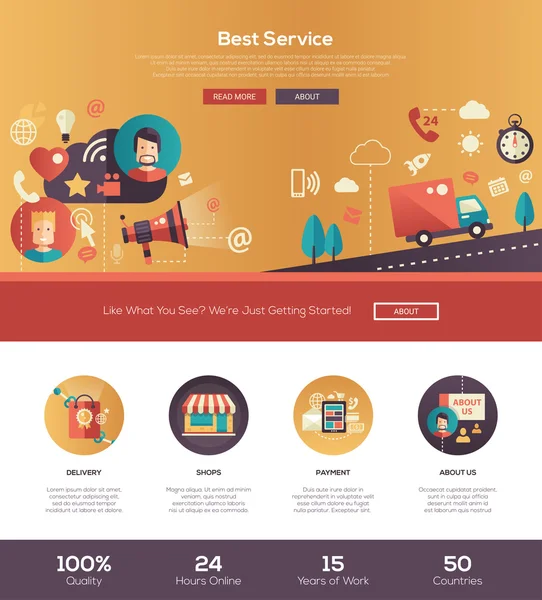 Flaches Design bester Service Website Header Banner mit Webdesign-Elementen — Stockvektor