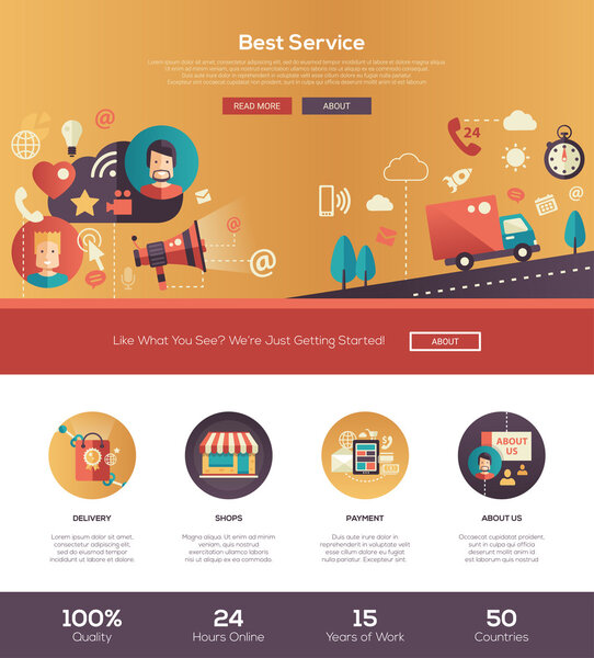 Flat design best service website header banner with webdesign elements