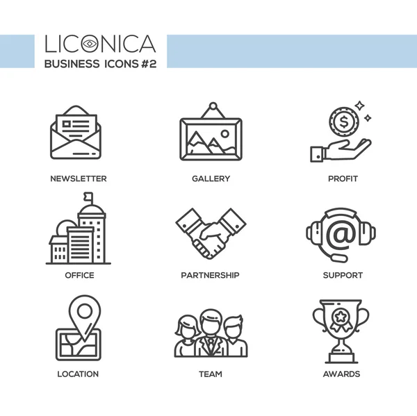 Set de icoane moderne de design plat și pictograme de linie de birou — Vector de stoc