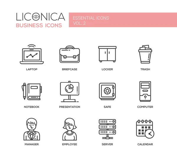 Conjunto de iconos y pictogramas modernos de diseño plano de oficina — Vector de stock
