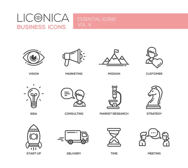 Oficina, negocio moderno diseño de línea delgada iconos y pictogramas — Vector de stock