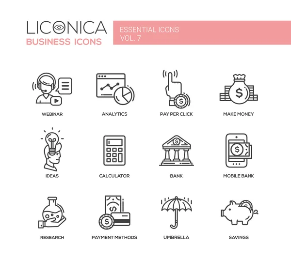 Iconos de diseño plano de línea de negocio y finanzas modernas, conjunto de pictogramas — Vector de stock