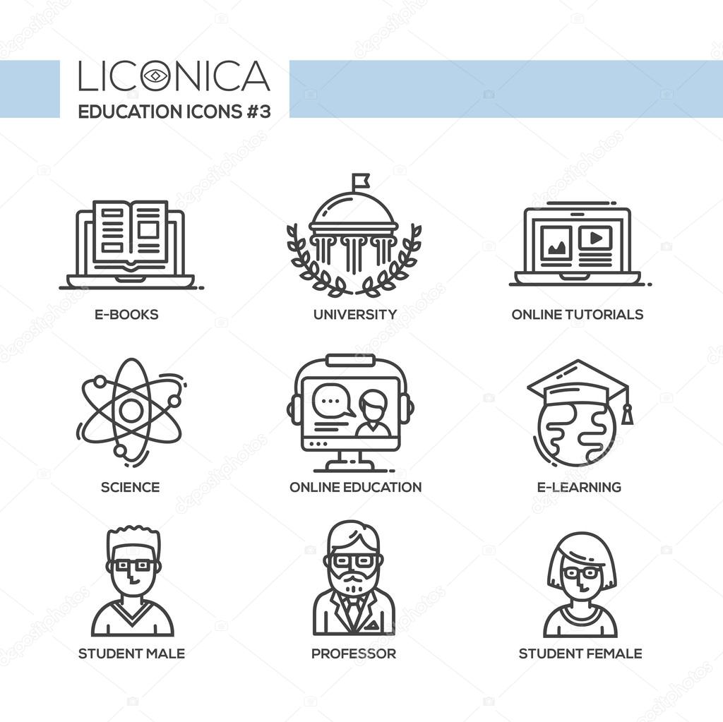 Modern school and education thin line design icons, pictograms