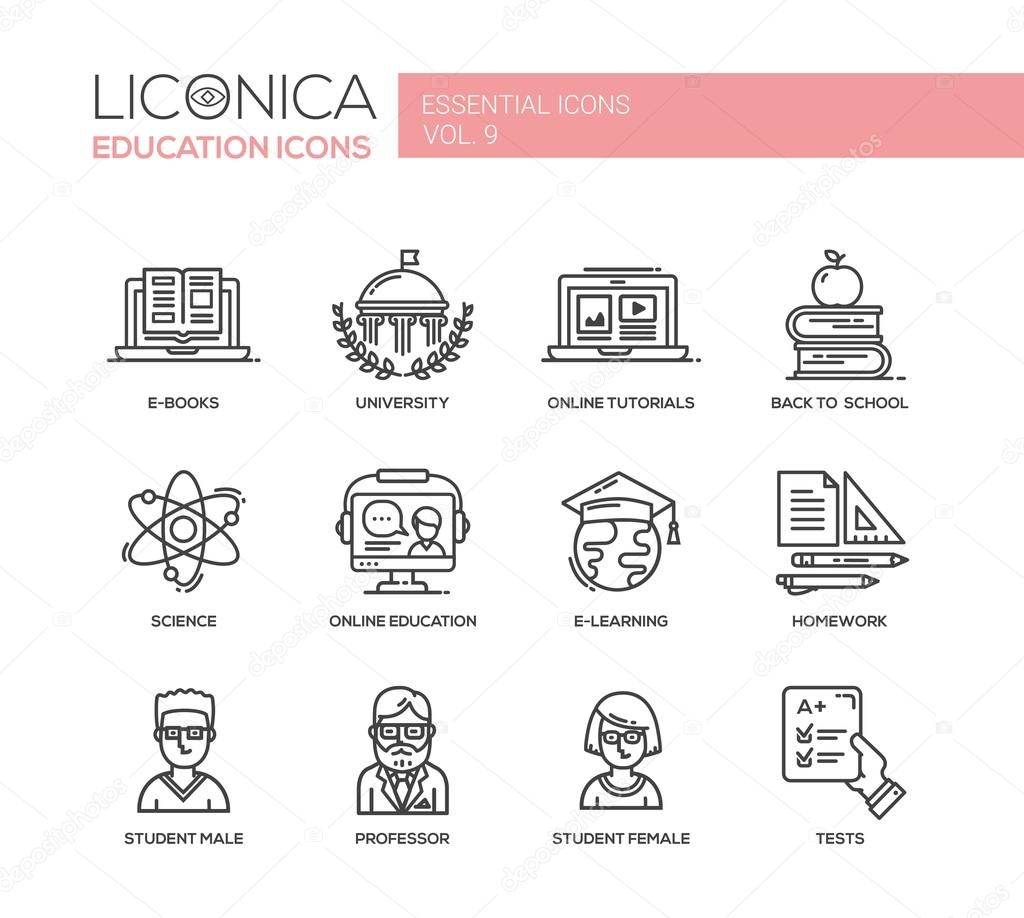 Modern school and education thin line design icons, pictograms