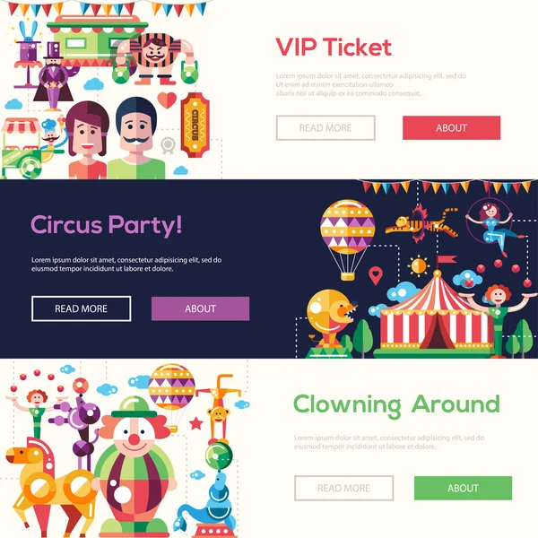 Plat ontwerp circus en Carnaval banners, headers set — Stockvector