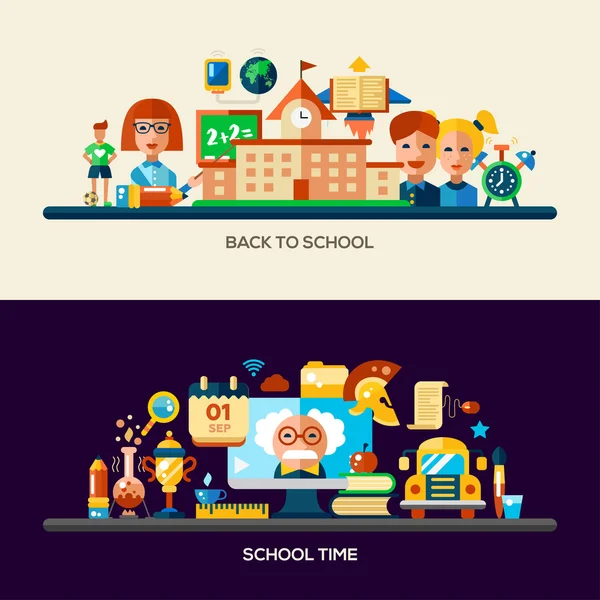 Banner de encabezado del sitio web de educación con elementos de diseño web — Vector de stock